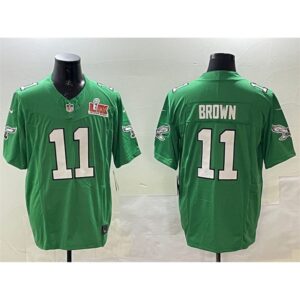 686144cd6a6e1_1 Men's Philadelphia Eagles #11 A.J. Brown Green 2025 Super Bowl LIX Patch F.U.S.E. Throwback Vapor Untouchable Limited Stitched Football Jersey
