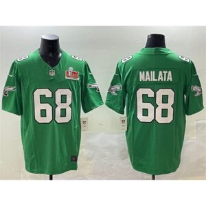 686144d1ed686_1 Men's Philadelphia Eagles #68 Jordan Mailata Green 2025 Super Bowl LIX Patch F.U.S.E. Throwback Vapor Untouchable Limited Stitched Football Jersey