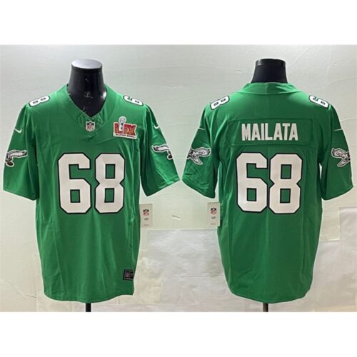 686144d1ed686_1 Men's Philadelphia Eagles #68 Jordan Mailata Green 2025 Super Bowl LIX Patch F.U.S.E. Throwback Vapor Untouchable Limited Stitched Football Jersey