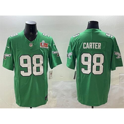 686144d446591_1 Men's Philadelphia Eagles #98 Jalen Carter Green 2025 Super Bowl LIX Patch F.U.S.E. Throwback Vapor Untouchable Limited Stitched Football Jersey