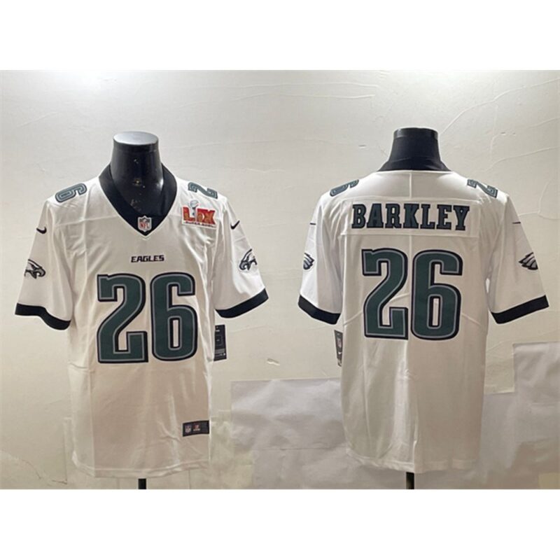686144d691721_1 Men's Philadelphia Eagles #26 Saquon Barkley White 2025 Super Bowl LIX Patch New Vapor Untouchable Limited Stitched Football Jersey
