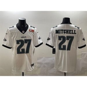 686144db1a4c7_1 Men's Philadelphia Eagles #27 Quinyon Mitchell White 2025 Super Bowl LIX Patch New Vapor Untouchable Limited Stitched Football Jersey