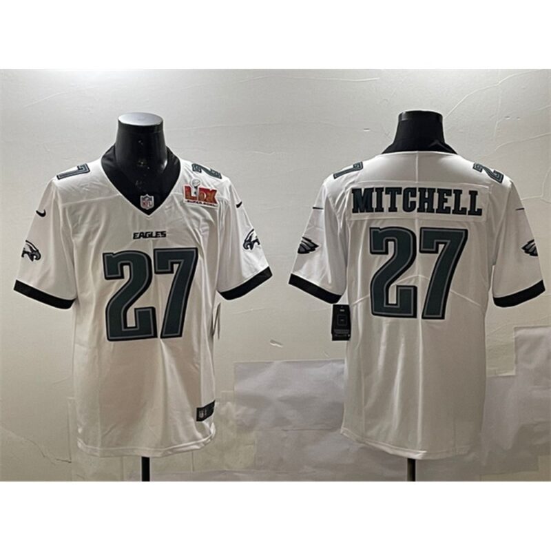 686144db1a4c7_1 Men's Philadelphia Eagles #27 Quinyon Mitchell White 2025 Super Bowl LIX Patch New Vapor Untouchable Limited Stitched Football Jersey