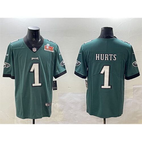 686144dd6abd2_1 Men's Philadelphia Eagles #1 Jalen Hurts Green 2025 Super Bowl LIX Patch Vapor Untouchable Limited Stitched Football Jersey