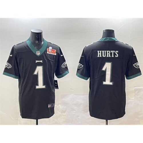 686144df9de76_1 Men's Philadelphia Eagles #1 Jalen Hurts Black 2025 Super Bowl LIX Patch Vapor Untouchable Limited Stitched Football Jersey