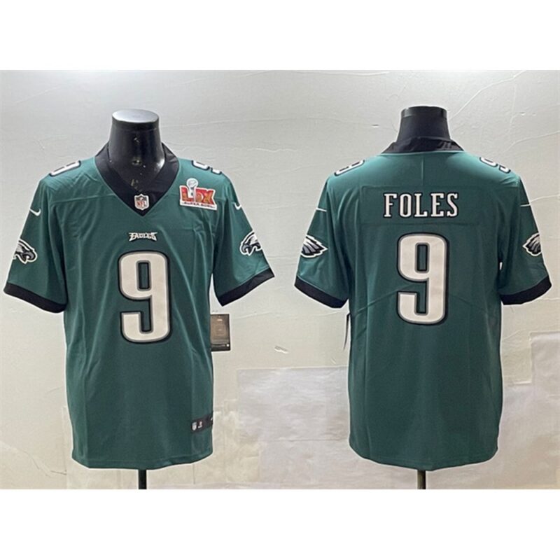 686144eacaeb3_1 Men's Philadelphia Eagles #9 Nick Foles Green 2025 Super Bowl LIX Patch Vapor Untouchable Limited Stitched Football Jersey