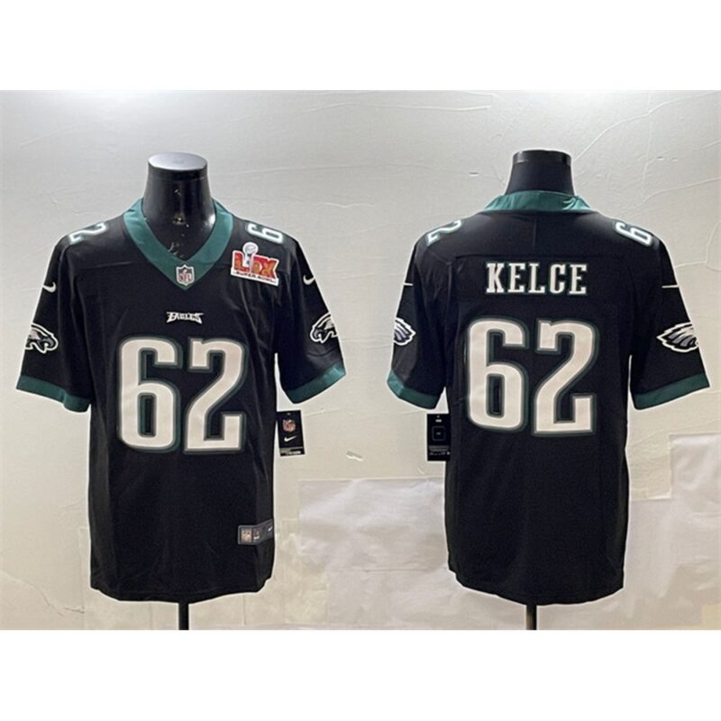 686144f61fbff_1 Men's Philadelphia Eagles #62 Jason Kelce Black 2025 Super Bowl LIX Patch Vapor Untouchable Limited Stitched Football Jersey