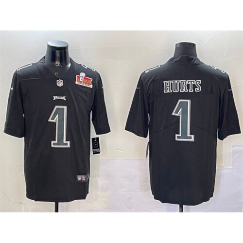 686144fad34be_1 Men's Philadelphia Eagles #1 Jalen Hurts Black 2025 Super Bowl LIX Patch Fashion Vapor Untouchable Limited Stitched Football Jersey