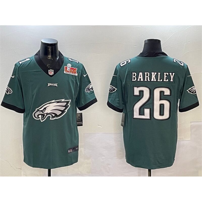 686144fd2aace_1 Men's Philadelphia Eagles #26 Saquon Barkley Green 2025 Super Bowl LIX Patch Team Big Logo Vapor Untouchable Limited Stitched Football Jersey