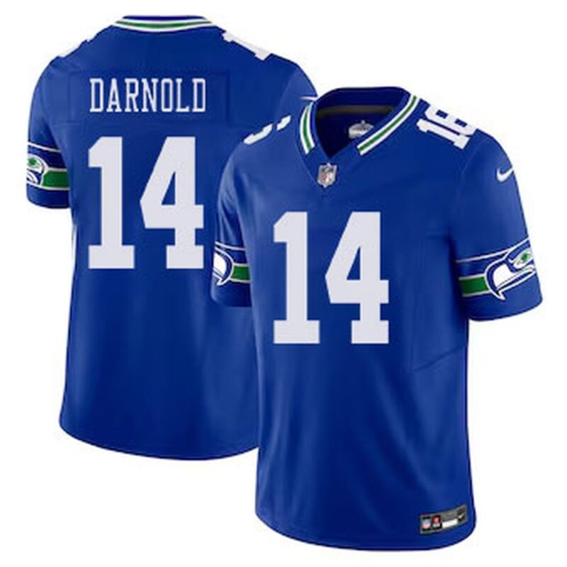 6861454618650_1 Men's Seattle Seahawks #14 Sam Darnold Royal 2024 F.U.S.E Vapor Limited Stitched Football Jersey