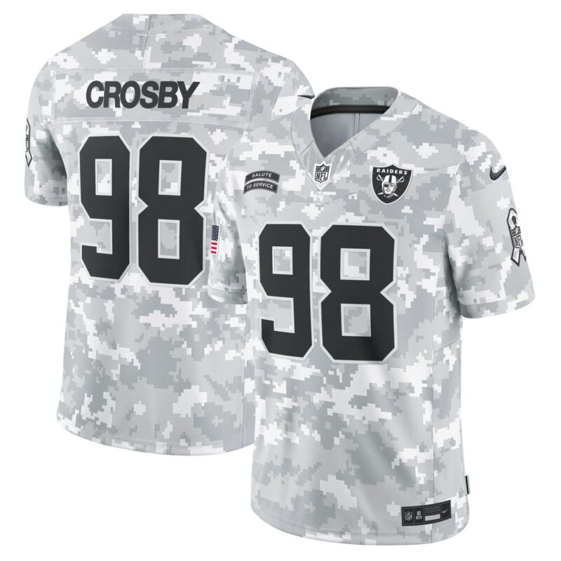 6861458409411_1 Men's Las Vegas Raiders Maxx Crosby Arctic Camo 2024 Salute to Service Limited Jersey