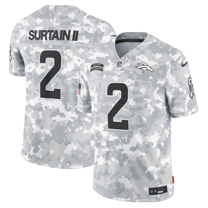 686145dded53b_1 Men's Denver Broncos Patrick Surtain II Arctic Camo 2024 Salute to Service Limited Jersey