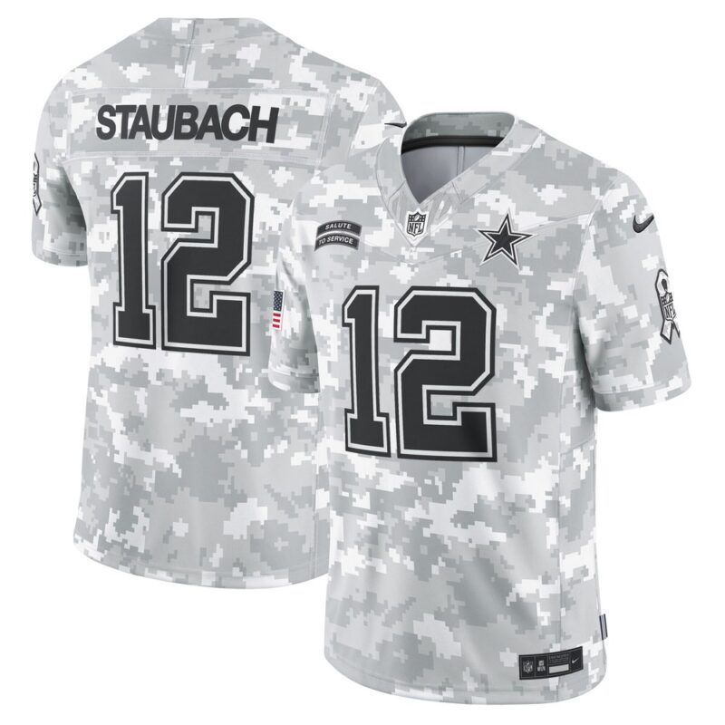 686145e445d9a_1 Men's Dallas Cowboys Roger Staubach Arctic Camo 2024 Salute to Service Retired Player Limited Jersey