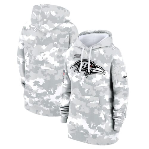 686156148c8db_1 Women's Baltimore Ravens Arctic Camo 2024 Salute To Service Club Fleece Pullover Hoodie