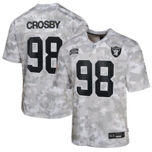 686156714fa12_1 Youth Las Vegas Raiders Maxx Crosby Arctic Camo 2024 Salute to Service Game Jersey