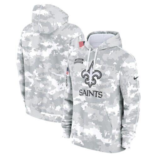 6861567382861_1 Youth New Orleans Saints White/Gray 2024 Salute To Service Pullover Hoodie