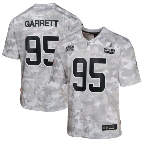 68615683aa33f_1 Youth Cleveland Browns Myles Garrett Arctic Camo 2024 Salute to Service Game Jersey