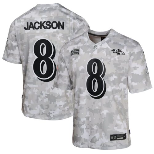686156882dd94_1 Youth Baltimore Ravens Lamar Jackson Arctic Camo 2024 Salute to Service Game Jersey