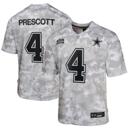 686156b35c4ee_1 Youth Dallas Cowboys Dak Prescott Arctic Camo 2024 Salute to Service Game Jersey