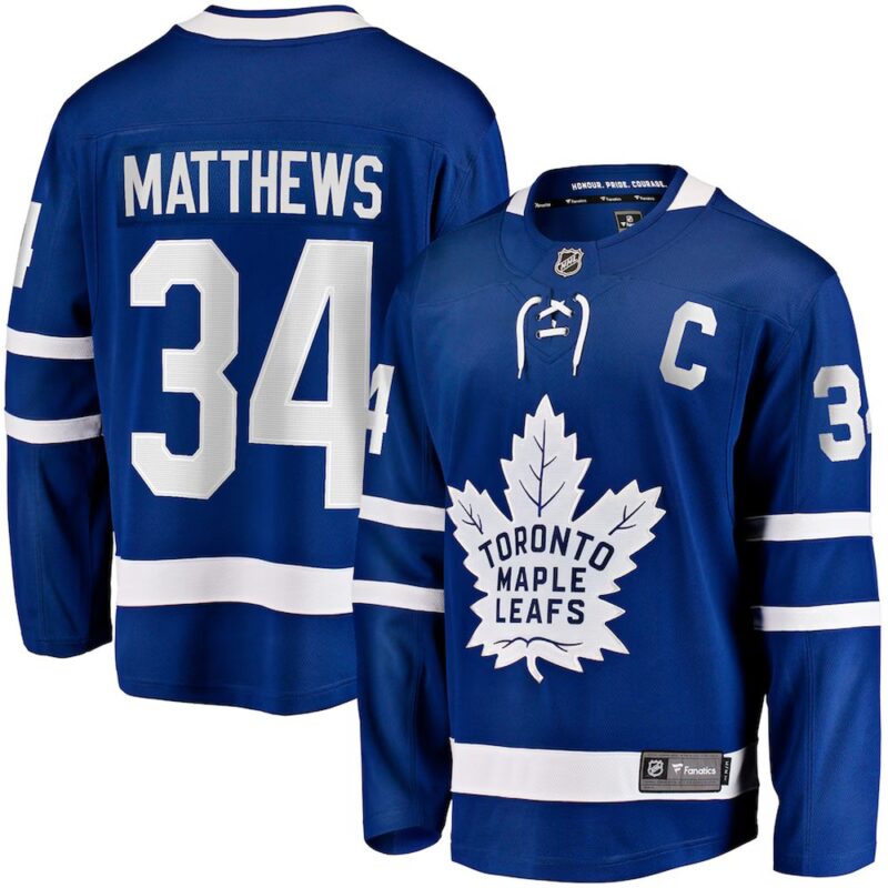 686156ca5e14b_1 Men's Toronto Maple Leafs #34 Auston Matthews Blue Captain Patch Home Breakaway Player Jersey