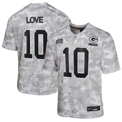 686156d167b0e_1 Youth Green Bay Packers #10 Jordan Love Arctic Camo 2024 Salute to Service Game Jersey