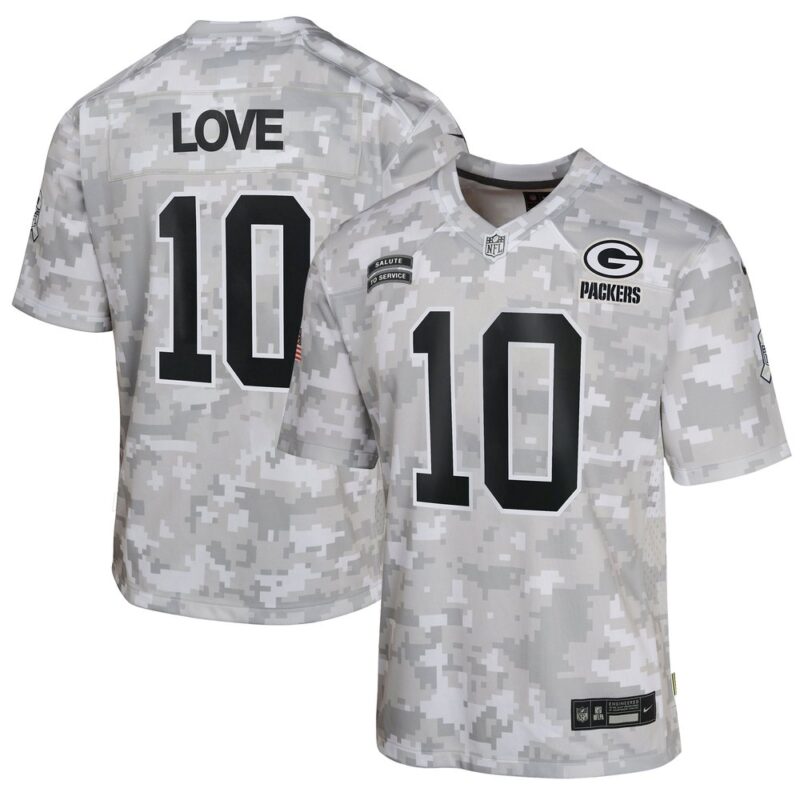 686156d167b0e_1 Youth Green Bay Packers #10 Jordan Love Arctic Camo 2024 Salute to Service Game Jersey