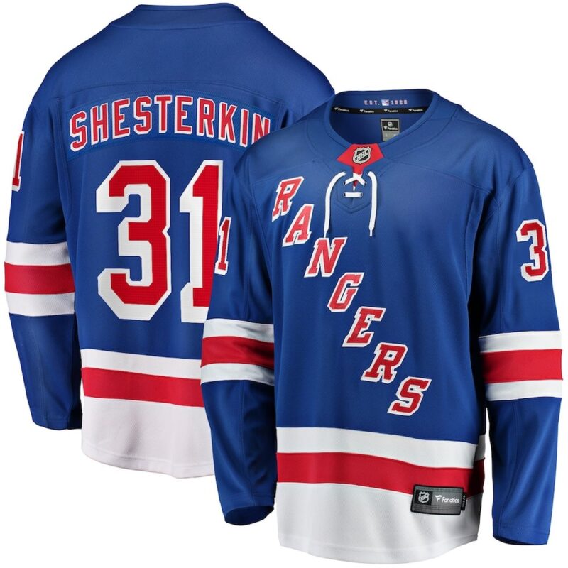 686156d544c13_1 Men's New York Rangers #31 Igor Shesterkin Blue Home Breakaway Player Jersey