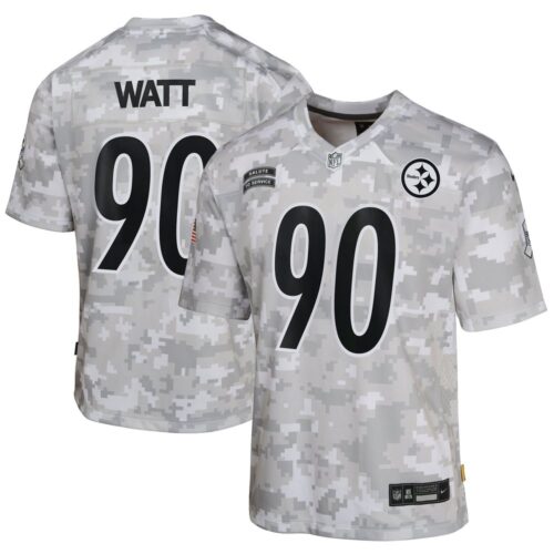 686156d682fd8_1 Youth Pittsburgh Steelers T.J. Watt Arctic Camo 2024 Salute to Service Game Jersey