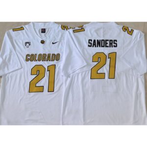 6861582892edc_1 Men's Colorado Buffaloes White #21 Sanders Stitched Jersey