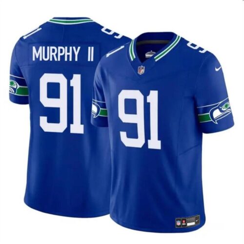 68615829921e0_1 Men's Seattle Seahawks #91 Byron Murphy II Royal 2024 Draft F.U.S.E Throwback Vapor Limited Stitched Football Jersey