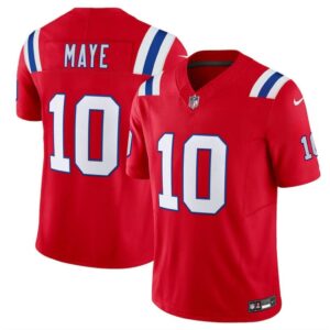 6861583bc87b9_1 Men's New England Patriots #10 Drake Maye Red 2024 Draft F.U.S.E. Vapor Limited Stitched Football Jersey