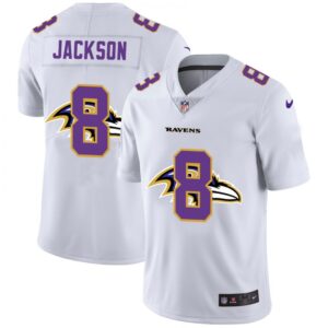 686159e4a2d0c_1 Men's Baltimore Ravens #8 Lamar Jackson White Shadow Logo Limited Stitched Jersey