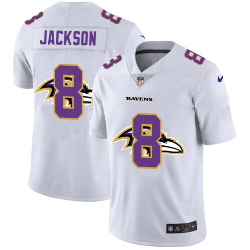 686159e4a2d0c_1 Men's Baltimore Ravens #8 Lamar Jackson White Shadow Logo Limited Stitched Jersey
