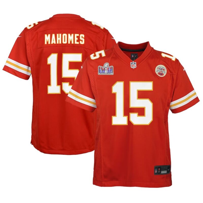 68615a1ce6d0d_1 Youth Kansas City Chiefs #15 Patrick Mahomes Red Super Bowl LVIII Patch Game Jersey