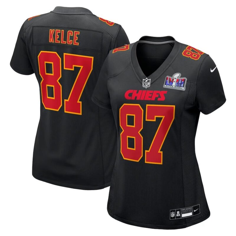 68615a22718ec_1 Women's Kansas City Chiefs #87 Travis Kelce Black Super Bowl LVIII Carbon Fashion Game Player Jersey