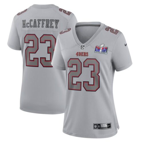 68615a4da9af8_1 Women's San Francisco 49ers #23 Christian McCaffrey Gray Super Bowl LVIII Atmosphere Fashion Game Jersey