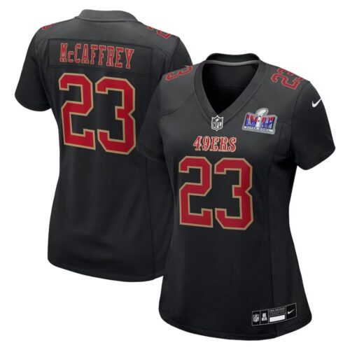 68615a5054d49_1 Women's San Francisco 49ers #23 Christian McCaffrey Black Super Bowl LVIII Carbon Fashion Game Player Jersey