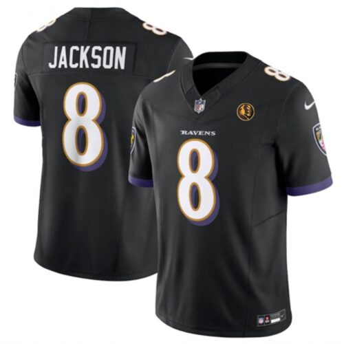 68615ae2bb40f_1 Men's Baltimore Ravens #8 Lamar Jackson Black 2023 F.U.S.E. With John Madden Patch Vapor Limited Football Jersey