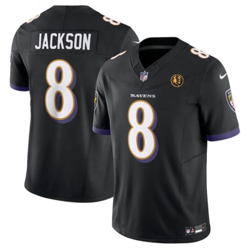68615ae2bb40f_1 Men's Baltimore Ravens #8 Lamar Jackson Black 2023 F.U.S.E. With John Madden Patch Vapor Limited Football Jersey