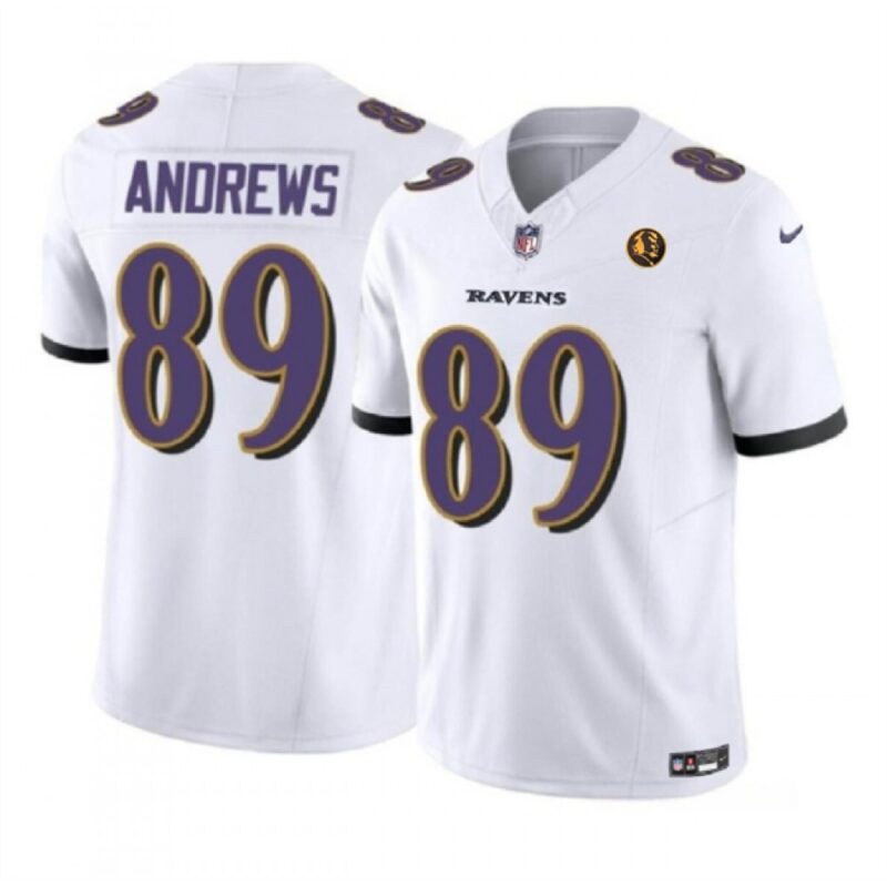68615b02ba21d_1 Men's Baltimore Ravens #89 Mark Andrews White 2023 F.U.S.E. With John Madden Patch Vapor Limited Football Jersey