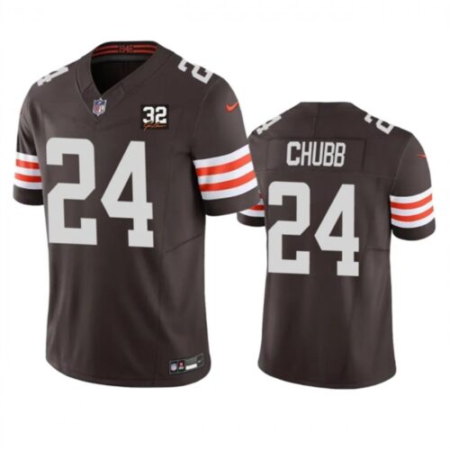 68615cba8c81e_1 Men's Cleveland Browns #24 Nick Chubb Brown 2023 F.U.S.E. With Jim Brown Memorial Patch Vapor Untouchable Limited Stitched Jersey