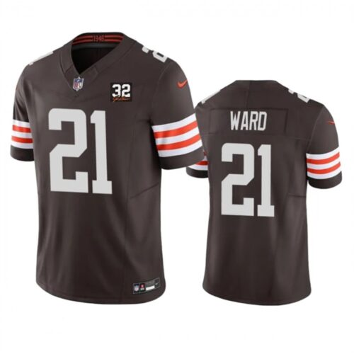 68615cc50178e_1 Men's Cleveland Browns #21 Denzel Ward Brown 2023 F.U.S.E. With Jim Brown Memorial Patch Vapor Untouchable Limited Stitched Jersey