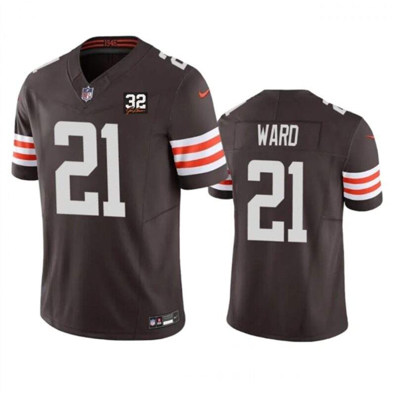 68615cc50178e_1 Men's Cleveland Browns #21 Denzel Ward Brown 2023 F.U.S.E. With Jim Brown Memorial Patch Vapor Untouchable Limited Stitched Jersey