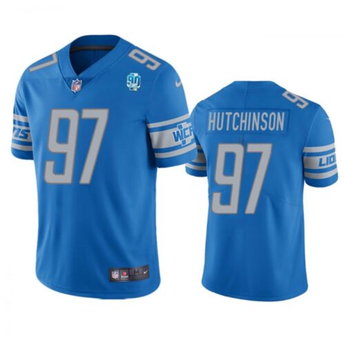68615dfce2c45_1 Men's Detroit Lions #97 Aidan Hutchinson Blue 2023 90th Anniversary Vapor Untouchable Limited Stitched Jersey