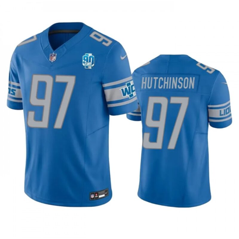 68615e0452f61_1 Men's Detroit Lions #97 Aidan Hutchinson Blue 2023 F.U.S.E. 90th Anniversary Vapor Untouchable Limited Stitched Jersey
