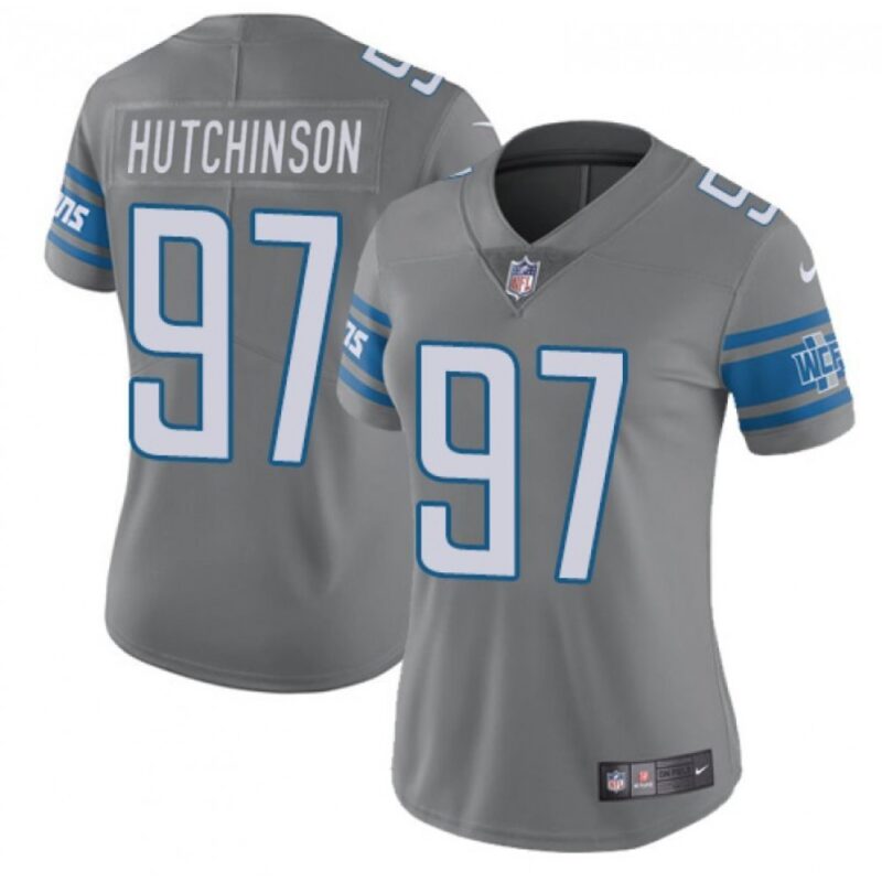 68615e095e88e_1 Women's Detroit Lions #97 Aidan Hutchinson Grey Vapor Limited Stitched Football Jersey(Run Smaller)
