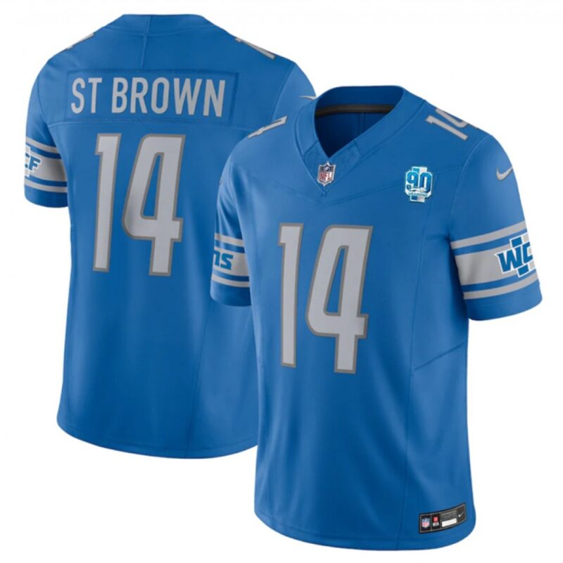 68615e161e587_1 Men's Detroit Lions #14 Amon-Ra St. Brown Blue 2023 F.U.S.E. 90th Anniversary Vapor Untouchable Limited Stitched Jersey