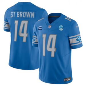 68615e1b37a79_1 Men's Detroit Lions #14 Amon-Ra St. Brown Blue 2023 F.U.S.E. With 1-Star C Patch And 90th Anniversary Patch Vapor Untouchable Limited Stitched Jersey