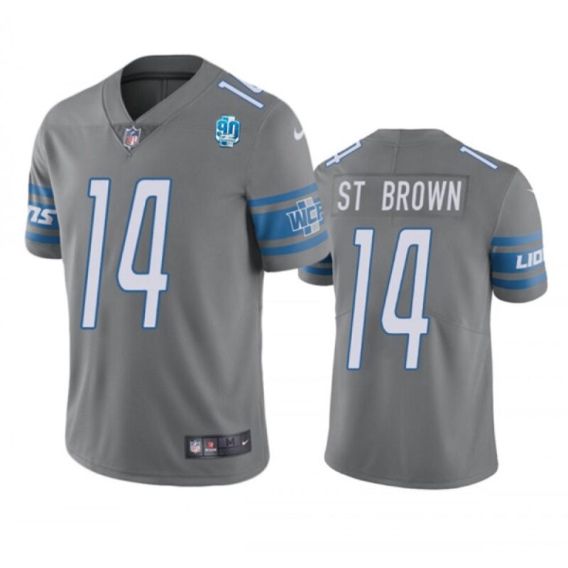 68615e22f2eee_1 Men's Detroit Lions #14 Amon-Ra St. Brown Grey 2023 90th Anniversary Vapor Untouchable Limited Stitched Jersey