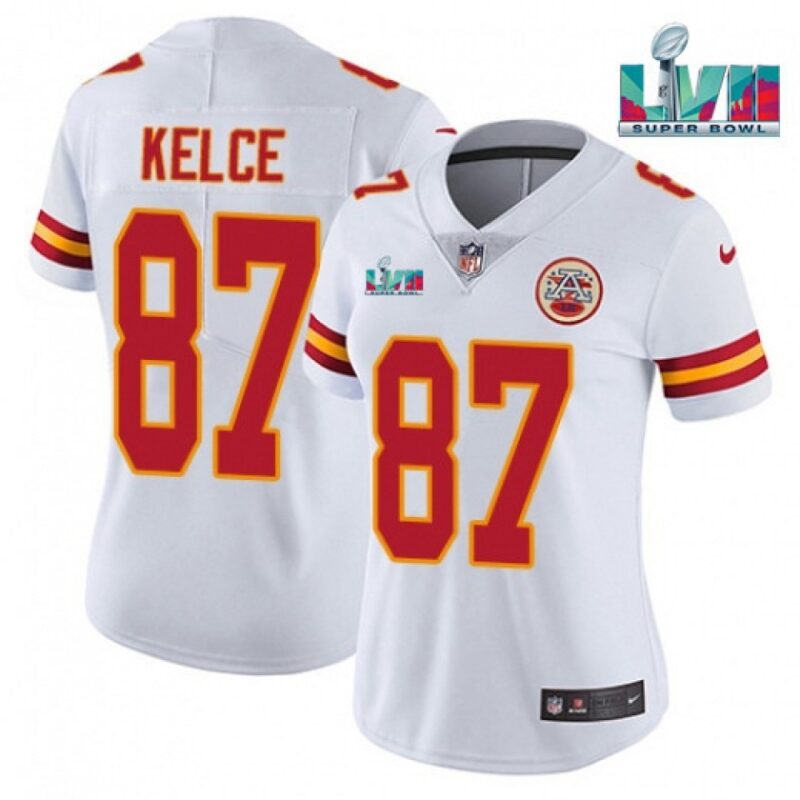 68615f976f41b_1 Women's Kansas City Chiefs #87 Travis Kelce White Super Bowl LVII Patch Vapor Stitched Jersey(Run Small)